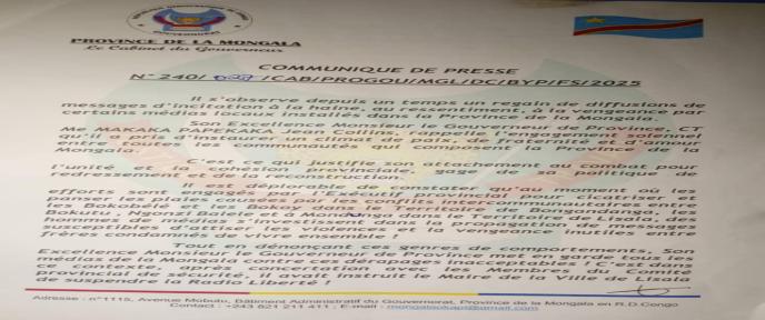 OLPA prend acte de la reprise des émissions d’une radio à Lisala