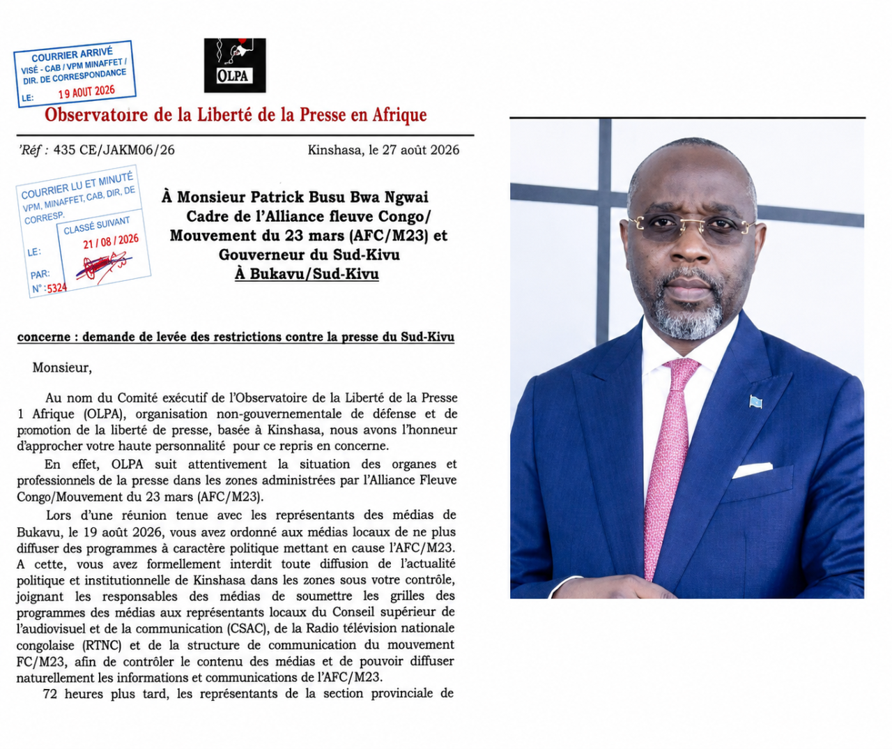Sud-Kivu: OLPA appelle à la cessation des restrictions contre les médias
